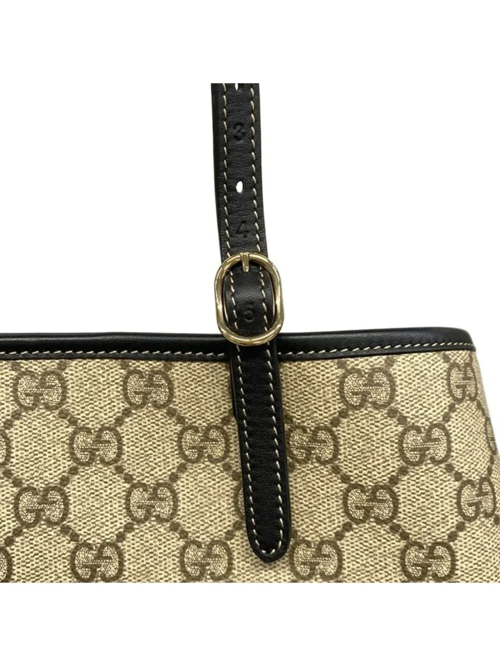 Gucci Tote GG Emblem Medium Beige Dark Brown Black Leather